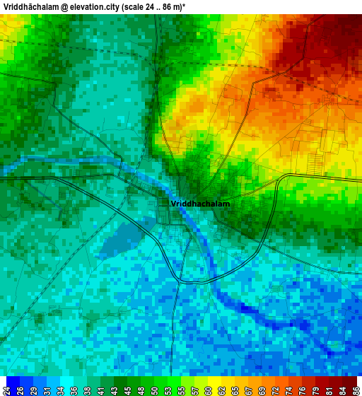 Vriddhāchalam elevation map