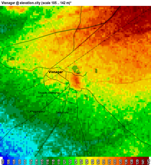 Visnagar elevation map