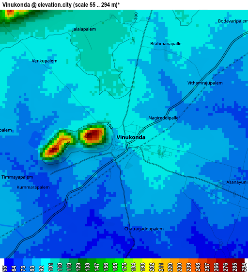 Vinukonda elevation map