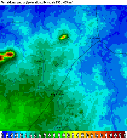 Vettaikkaranpudur elevation map