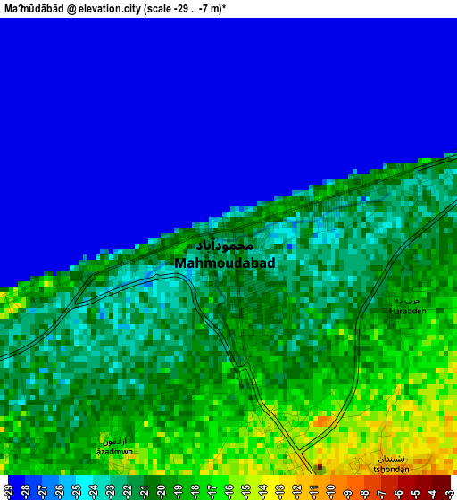 Maḩmūdābād elevation map