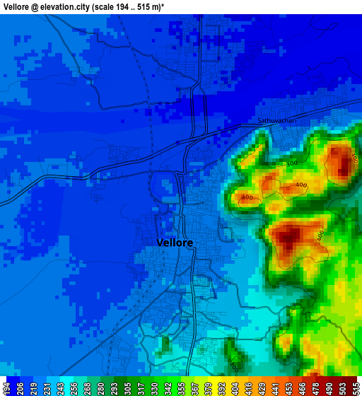 Vellore elevation map