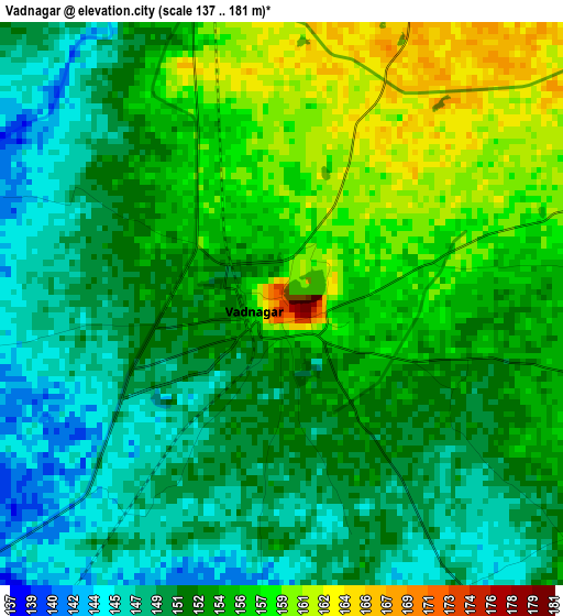 Vadnagar elevation map