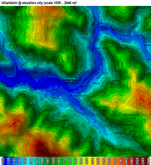 Uttarkāshi elevation map