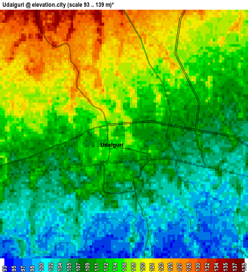 Udalguri elevation map