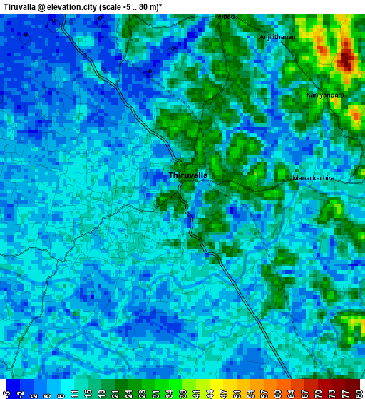 Tiruvalla elevation map