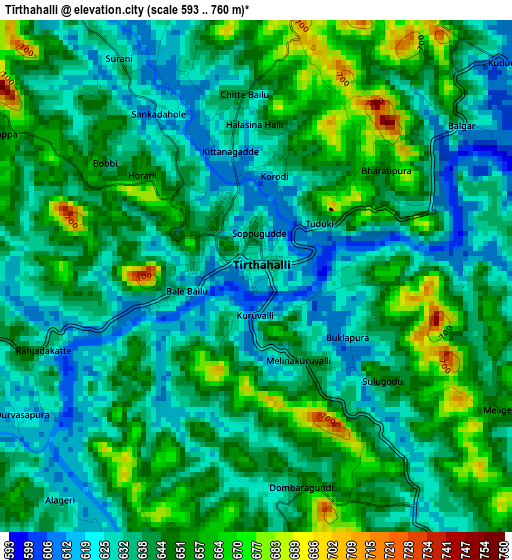 Tīrthahalli elevation map