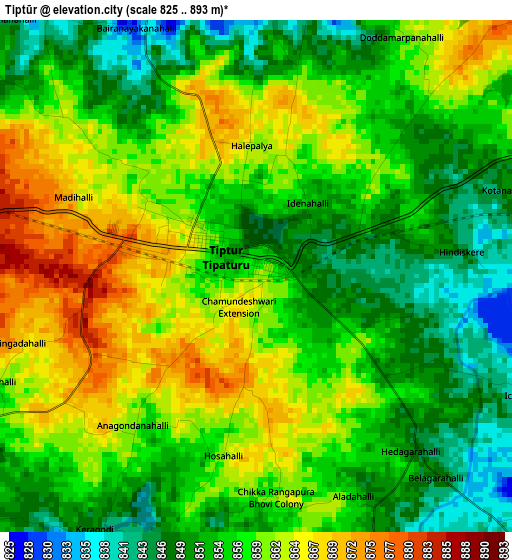 Tiptūr elevation map