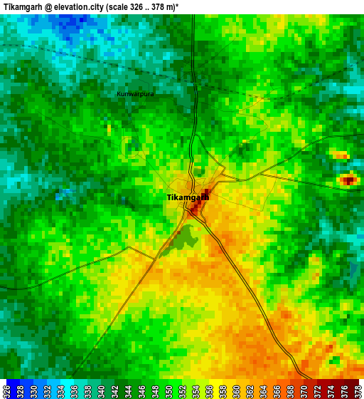 Tīkamgarh elevation map