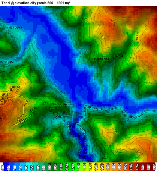 Tehri elevation map