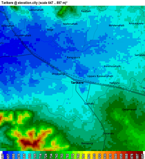 Tarikere elevation map