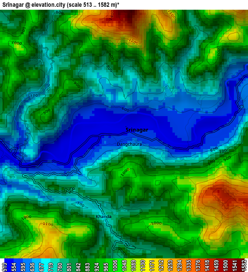 Srīnagar elevation map