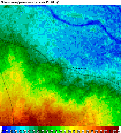 Srīmushnam elevation map