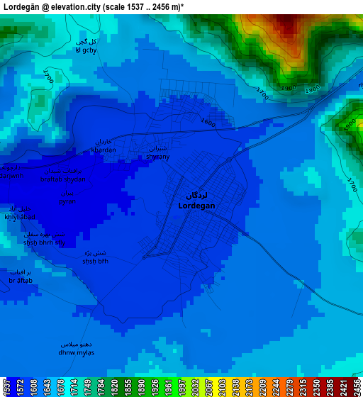 Lordegān elevation map