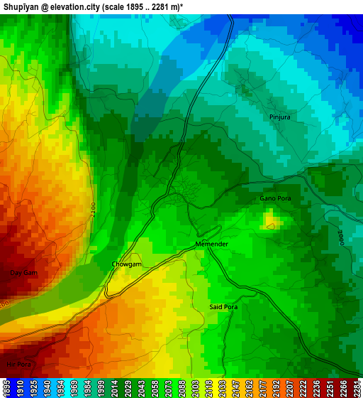 Shupīyan elevation map