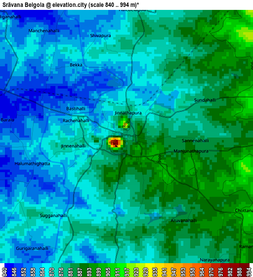 Srāvana Belgola elevation map