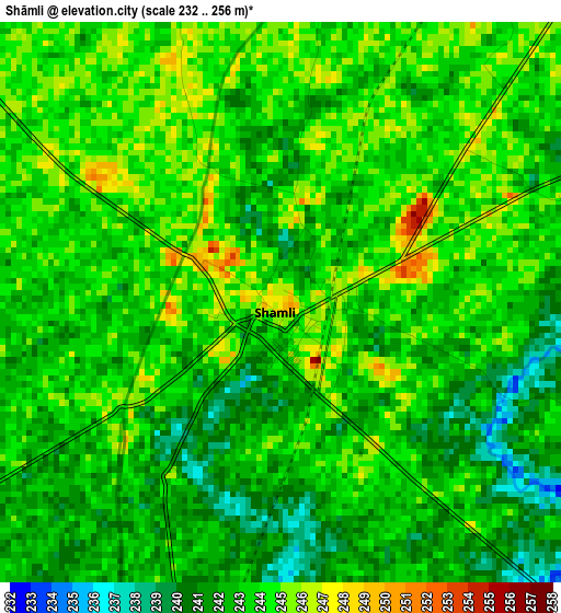 Shāmli elevation map