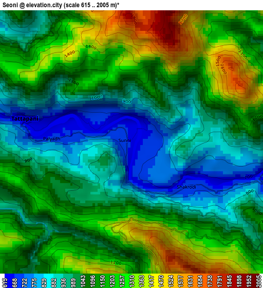 Seoni elevation map