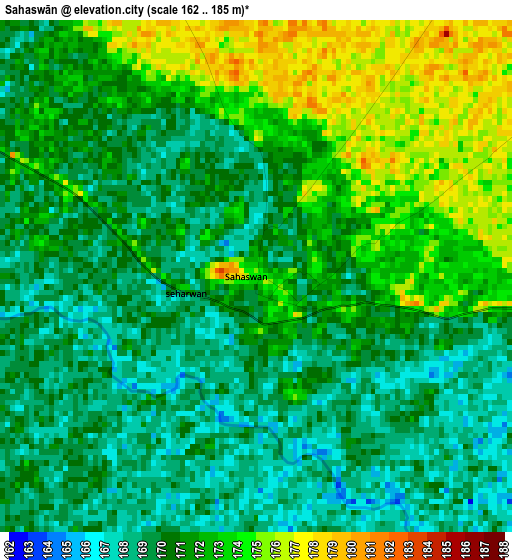 Sahaswān elevation map