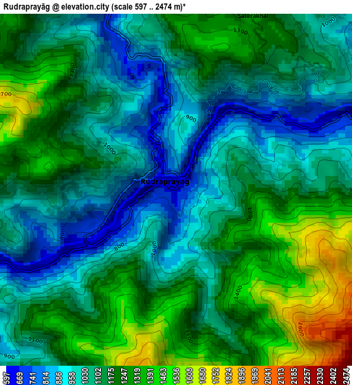 Rudraprayāg elevation map