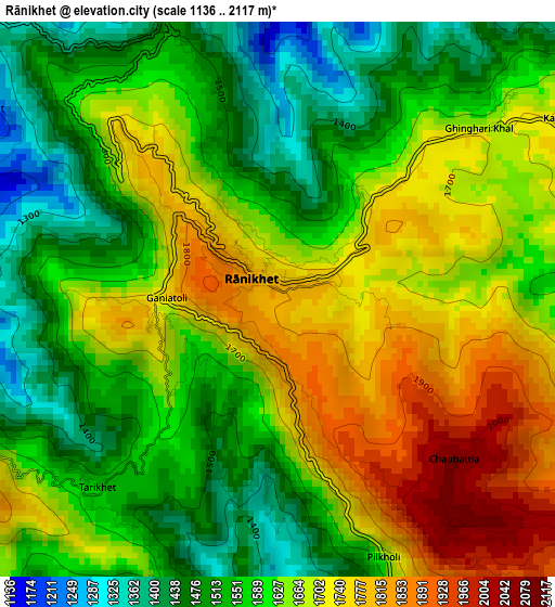 Rānikhet elevation map