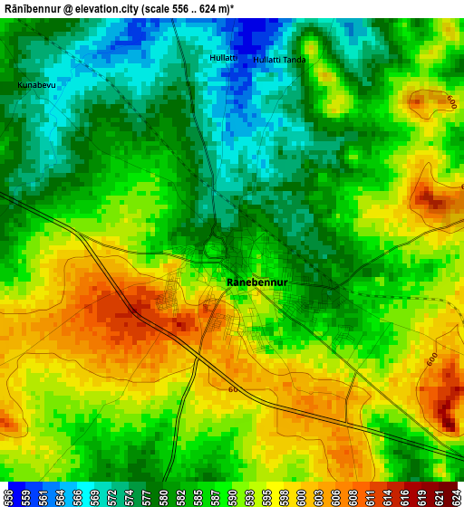 Rānībennur elevation map