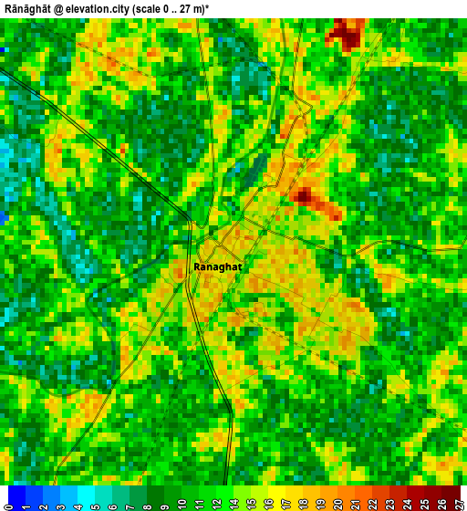 Rānāghāt elevation map