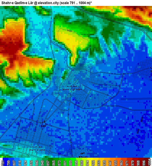 Shahr-e Qadīm-e Lār elevation map