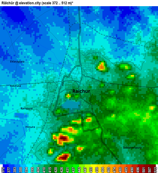 Rāichūr elevation map