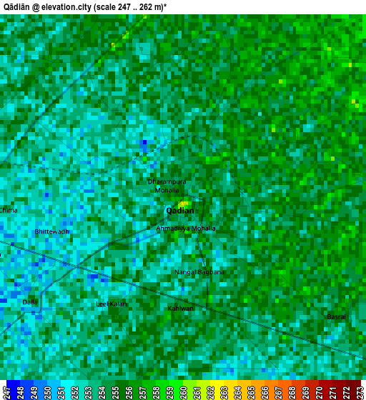 Qādiān elevation map