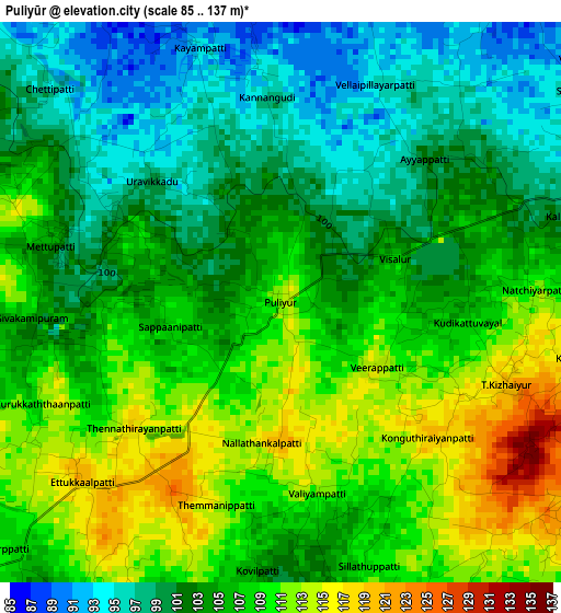 Puliyūr elevation map