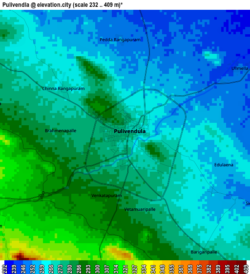 Pulivendla elevation map