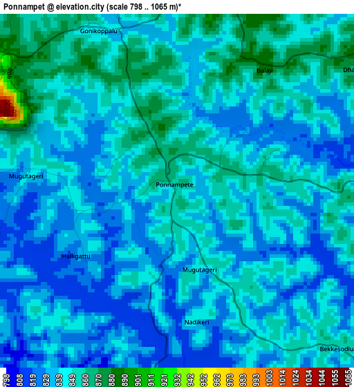 Ponnampet elevation map