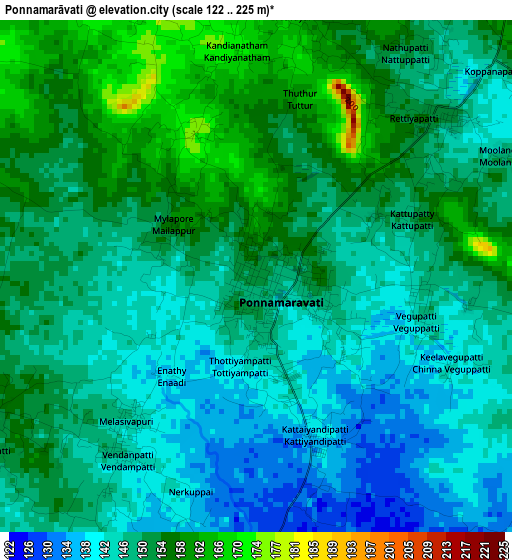 Ponnamarāvati elevation map