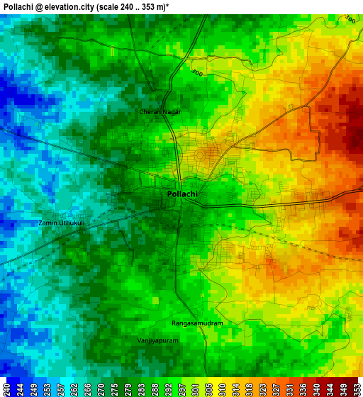 Pollachi elevation map