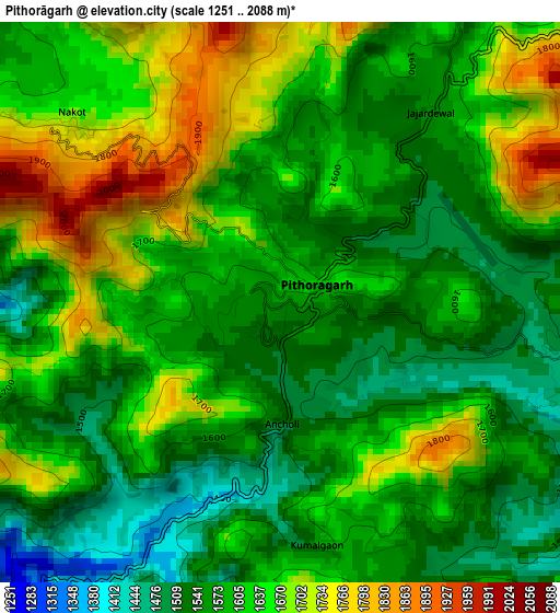 Pithorāgarh elevation map