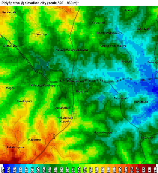 Piriyāpatna elevation map