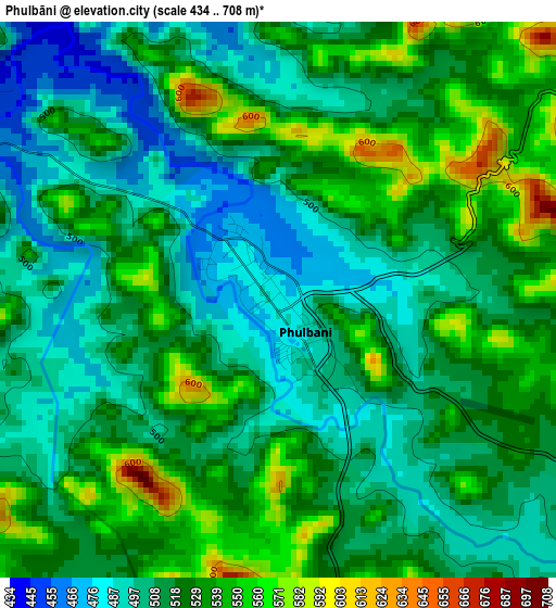 Phulbāni elevation map