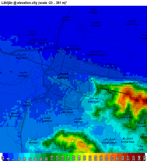 Lāhījān elevation map