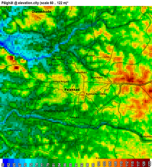 Pālghāt elevation map