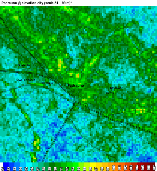 Padrauna elevation map