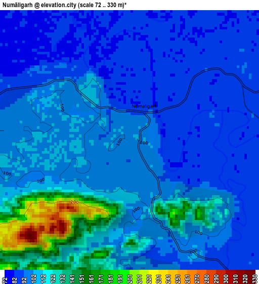 Numāligarh elevation map