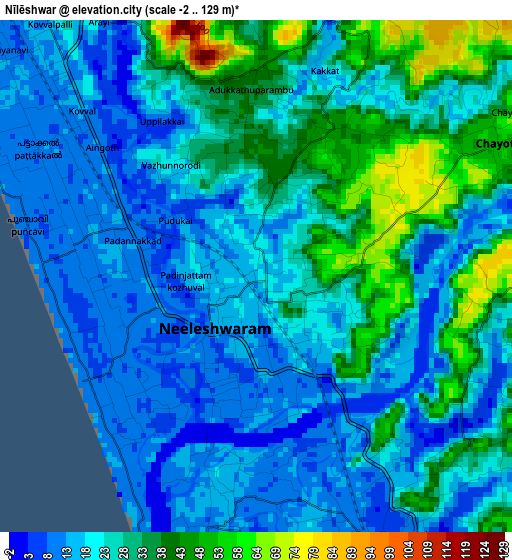 Nīlēshwar elevation map