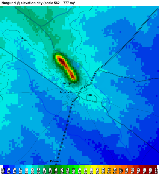 Nargund elevation map