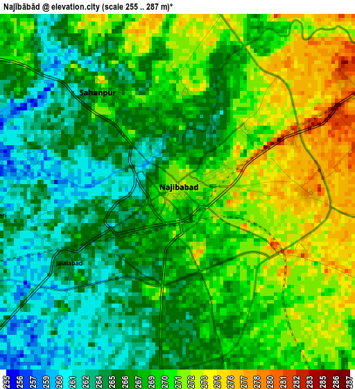 Najībābād elevation map