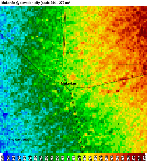 Mukeriān elevation map