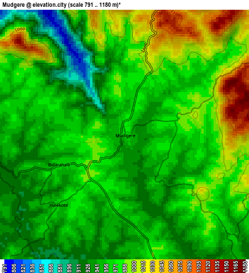 Mudgere elevation map