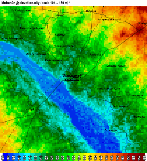 Mohanūr elevation map