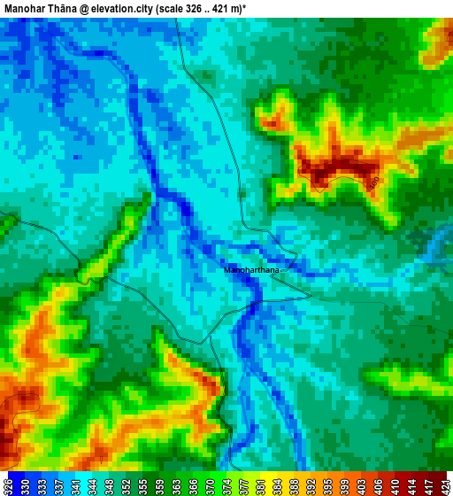 Manohar Thāna elevation map