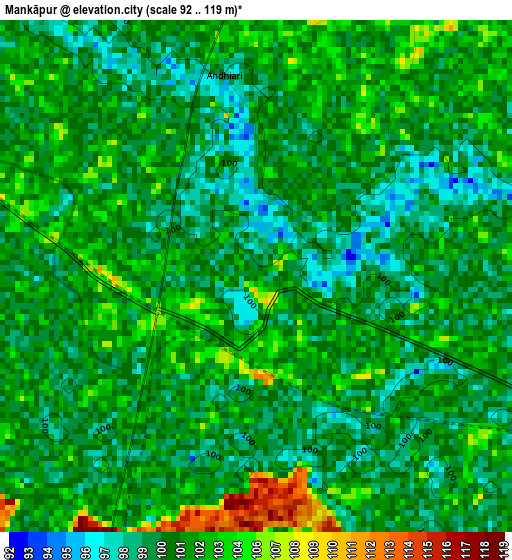 Mankāpur elevation map